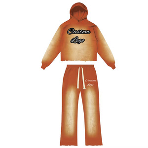 High Quality Breathable Printed Vintage Fleece Hooded Jogger <b>Tracksuit</b> Full Length Hoodies Set Unisex Custom Streetwear 100% - Product Image 6
