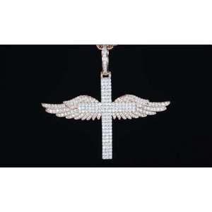 Pendentif croix en argent sterling 925 plaqué or rose 18 carats avec diamant Moissanite VVS, nouveau design en forme d'aile, style Hip Hop - Product Image 5