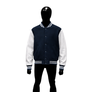 Blouson universitaire bleu marine premium pour homme, style universitaire moderne avec boutons-pression, col à boutons, style preppy, automne - Product Image 1