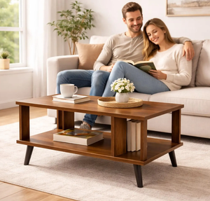 Table basse industrielle en bois foncé personnalisée OEM pour salon, prix d'usine, fournitures en gros - Product Image 2