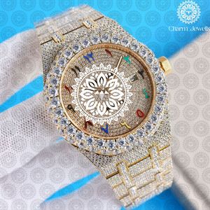 Charm_Jewells Montre de luxe en or et diamants, ronde, analogique, à quartz, bracelet en acier inoxydable, 42 mm, fermoir pliant unisexe - Product Image 6