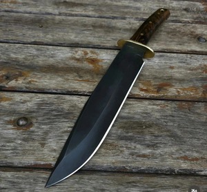 Couteau de chasse à pointe tombante, lame en acier au carbone, manche en bois, couteau utilitaire de survie en plein air - Product Image 5