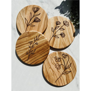 Sous-verres ronds en bois naturel gravés au laser, personnalisés, pour tasses à café, tasses à thé, hôtel, restaurant, table. - Product Image 6