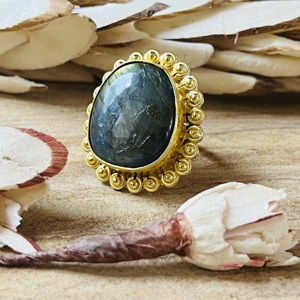 New Arrival Boho Brass Labradorite <b>Ring</b> Flower Design 18k Gold Plated <b>Ring</b> <b>Chunky</b> Statement Cock Tail Wholesale <b>Ring</b> For Women - Product Image 3