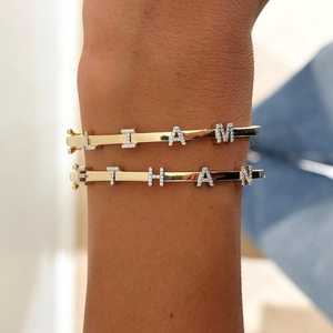 Name Bangle Personalized Custom Wholesale 14k Gold Diamond Lab Grown Round Cut Pave <b>Initial</b> Letters Cuff <b>Bracelet</b> Manufacturer - Product Image 1