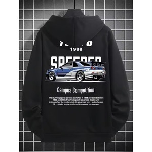 เสื้อฮู้ดดี้พิมพ์ลายแบบใหม่ ผลิตตามสั่ง OEM ผ้าฝ้าย 100% สไตล์อเมริกันเรโทร ทรงโอเวอร์ไซส์ มีกระเป๋าเสื้อ แขนยาว สำหรับผู้ชาย สไตล์ฮิปฮอป - Product Image 5