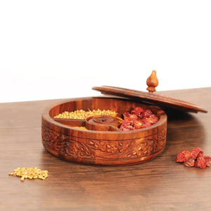 <b>Wooden</b> Spice <b>Box</b> with 4 <b>Large</b> Compartments and Spoon Kitchen Masala Dabba <b>Wooden</b> Namak Dani Spice Storage Container Multipurpose - Product Image 2