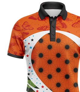 Corex Sublimation Short Sleeve <b>Polo</b> Shirt <b>Orange</b> Butterfly Star Print Quick Dry Polyester Casual Sport Wear - Product Image 4