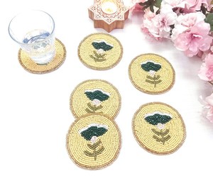 ALI FASHION ART Handmade Beaded Maple Leaf Coasters Set Reusable Fabric <b>Bar</b> <b>Mats</b> Classic Autumn Design Orange Yellow Brown - Product Image 2