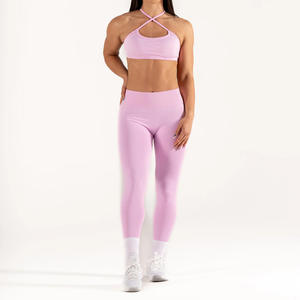 Wholesale Custom Hot Plus Size Sexy Yoga Sets Women's V-Neck Backless Sports <b>Bra</b> and High Waist Yoga Sets MADE BY HS - Product Image 3