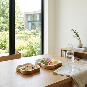 Ensemble de plateaux décoratifs en bois en forme de trèfle avec incrustation de nacre, plat blanc, plat à fruits, ornement d'intérieur, présentation de table - Product Image 3