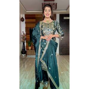 Ensemble de costume de soirée pour femmes de créateur avec haut, pantalon palazzo et dupatta - Product Image 4