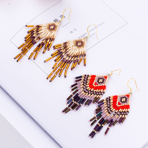 Boucles d'oreilles longues à pampilles tissées à la main avec perles de riz Miyuki colorées pour femmes, cadeaux élégants pour fêtes - Product Image 5