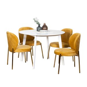 Set da Pranzo Contemporaneo Amoa 5 Pezzi, Tavolo Rotondo Bianco e 4 Sedie per Sala da Pranzo Moderna - Product Image 1