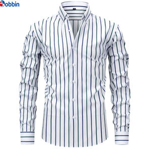 Camisa de Negocios Personalizada para Hombre, Nueva Moda, Estampado a Rayas, Solapa, Cierre de un Botón, Manga Larga, Talla Grande - Product Image 3