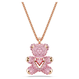 Rose Gold Plated Teddy Bear Pendant Necklace With Red <b>Crystal</b> Heart Box Chain Cute <b>Animal</b> Design Unisex Gift - Product Image 1