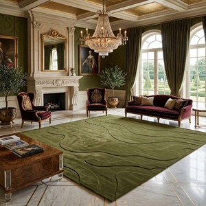 Modern Olive Green Area Rug Abstract Contour Hand Tufted Wool Carpet Contemporary Living Room Bedroom Minimalist Floor Decor Rug - Product Image 3