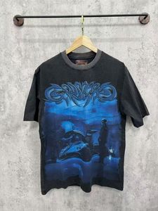 <b>Men's</b> <b>Black</b> Short Sleeve T-<b>Shirt</b> with Blue Graphic Print O-Neck Oversized <b>Fit</b> 100% Cotton Knitted graphic tshirt - Product Image 4