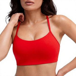 ROLEIN Women's Green Seamless Yoga Sports Bra Crew <b>Neck</b> <b>Light</b> Support Solid Color 100% Nylon Breathable Crisscross Straps Lace - Product Image 2