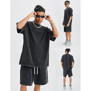 Men Oversized T Shirt Shorts <b>Set</b> Summer Casual Streetwear Cotton Breathable Matching Outfit Loose Fit Lounge Wear - Product Image 6