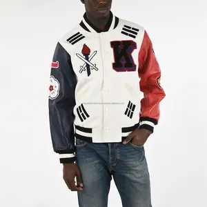 Colorful HIVJ158 White Grey Red Black Combination Custom Name and Logo Men Wool Varsity Jacket