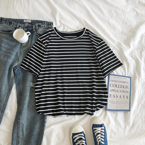 เสื้อผ้าผู้หญิงฤดูร้อนใหม่ลำลองสไตล์คนเมืองลายทางคอกลมเสื้อยืดแขนสั้น - Product Image 4