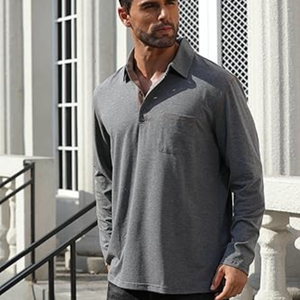 Polo Casual de Manga Larga para Hombre - Camiseta Clásica de Algodón con Botones y Bolsillo, Ligera, para Golf - Product Image 3