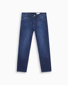 Jean en denim coupe droite pour homme, bleu moyen, ajustement personnalisé, taille haute, respirant, séchage rapide, motif lettres vintage, printemps-hiver - Product Image 1