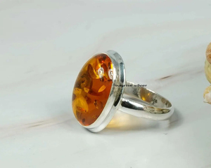 Bague en argent sterling 925, style classique, bague en argent fin, cadeau d'anniversaire, bague en argent avec ambre baltique naturel - Product Image 5