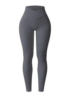 High Waist Ribbed Full Length Yoga <b>Leggings</b> Seamless Stretch Spandex/<b>Nylon</b> Lightweight Color Blocking Women's Fitness Pants - Product Image 4
