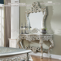 Table console et miroir en bois doré métallisé, table console et miroir en bois doré, ensemble table console et miroir en bois design, pas cher