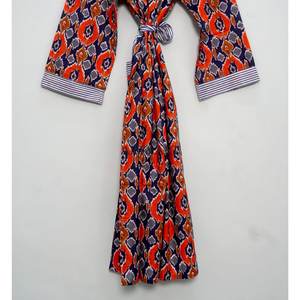 Handmade Boho Style Cotton <b>Kimono</b> Robe for <b>Women</b> Long Floor-Length Bathrobe with Block Print Fabric Natural Waistline Washable - Product Image 6