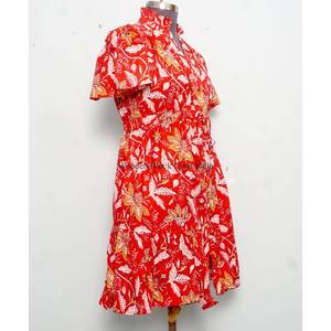 Robe d'été courte en coton indien pour femme, personnalisable, imprimé floral, tenue de soirée, taille naturelle, moderne, lavable - Product Image 5