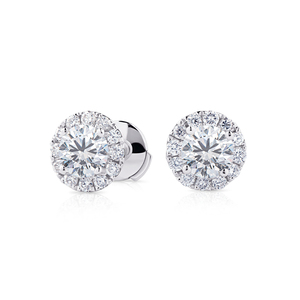 Women's 14K Gold Lab Grown Diamond Halo Stud <b>Earrings</b> 1.4 CT White D Color Brilliant Cut IGI Certified Rhodium Plated Luxury - Product Image 1