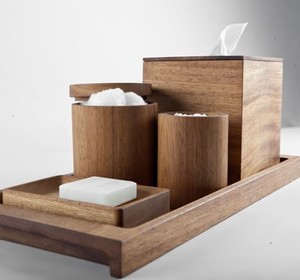 Wholesale Wooden <b>Bathroom</b> <b>Accessories</b> <b>Set</b> Polish Finished Soap Dispenser Toothbrush Holder Soap Dish <b>Bathroom</b> Organizer Home - Product Image 1