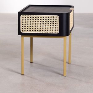 Black Rattan Nightstand Wooden <b>End</b> <b>Table</b> Bedside Cabinet Minimalist Bedroom Side <b>Table</b> - Product Image 3