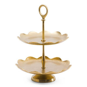 Silver Finish 2 <b>Tier</b> <b>Cake</b> <b>Stand</b> Premium Shell Dishes Brass Serving Trays Decorative <b>Cake</b> <b>Stand</b> For Event Supplies Centerpiece - Product Image 6