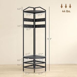 Mobiletto Portascarpe Industriale a 4 Livelli con 8 Ganci Mobili e 2 Ripiani per Ingresso (Nero) - Product Image 3