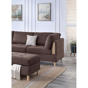 Set Divano Componibile Reversibile 3 Pezzi, Arredamento Soggiorno, Divano in Ciniglia Color Cioccolato con Chaise Longue Reversibile - Product Image 6