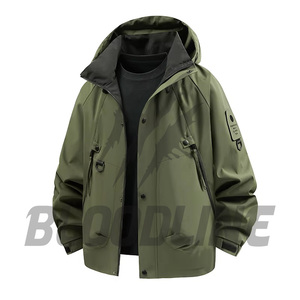 Chaqueta Impermeable con Capucha para Hombre, Color Amarillo, Manga Larga, Logotipo Estampado en la Manga Izquierda, Ropa de Otoño para Exteriores - Product Image 3