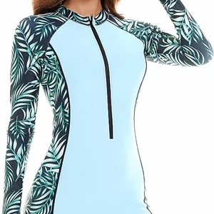 Maillot de bain de course pour femme à quart de zip, manches longues, avec logo frontal, en polyester recyclé, antibactérien, séchage rapide, pour paddle board - Product Image 5