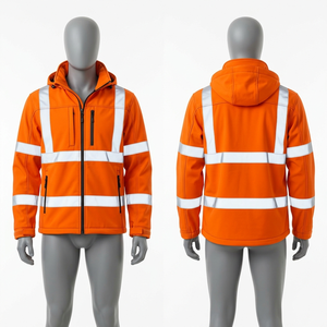 Veste de travail en polyester et élasthanne Softshell orange haute visibilité 320 GSM avec bande réfléchissante et logo personnalisé brodé - Product Image 1