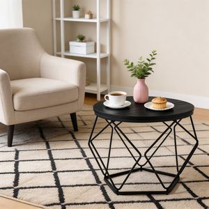 Modern <b>Nesting</b> <b>Coffee</b> <b>Table</b> <b>Set</b> of 2 Small Round Side <b>Tables</b> for Living Room or Bedroom Black Steel and MDF Accent End <b>Tables</b> - Product Image 5