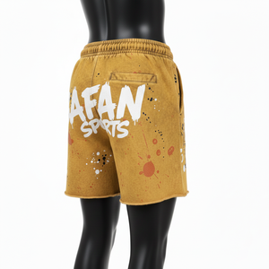 กางเกงขาสั้นผ้าฝ้ายฟลีซหนา 300 GSM ล้างสีแบบแอซิดวอช สีมัสตาร์ด ลายพิมพ์สกรีนโลโก้แบบกำหนดเอง ทรงลำลองสำหรับผู้หญิง - Product Image 5