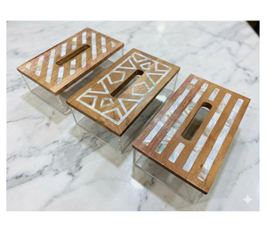 Caja de soporte de caja de pañuelos con incrustaciones de madera Color personalizable y logotipo Estilo novedoso disponible a precio barato Sorteo DE LA India - Product Image 1