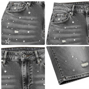Shorts de Mezclilla con Pedrería OEM, Fábrica de Marca Privada, Marcas de Moda con Soporte para Pedidos al por Mayor y Cumplimiento de Exportación - Product Image 5