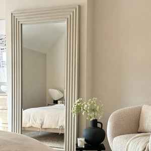 Miroir sur pied en teck style shabby chic, cadre en teck massif, finition blanche, écologique, fait main, épaisseur 5 mm, chambre à coucher, salon, hôtel - Product Image 2