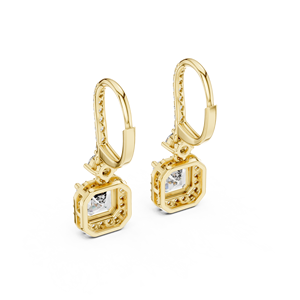 Asscher Cut Lab Grown Diamond 14K 18K <b>Solid</b> Gold Halo Leverback Drop <b>Earring</b> 2.60CTW DEF VVS IGI Certified Wedding <b>Earring</b> ODM - Product Image 5