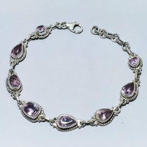 Handmade Genuine Pink Amethyst Bracelet 925 <b>Solid</b> Sterling Silver Natural Gemstone Jewelry For Women Gift - Product Image 3
