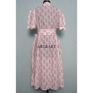 Robe trapèze en pur coton pour femme, imprimée à la main motif floral, style décontracté et élégant, idéale pour le quotidien et les fêtes, simple, lavable - Product Image 6